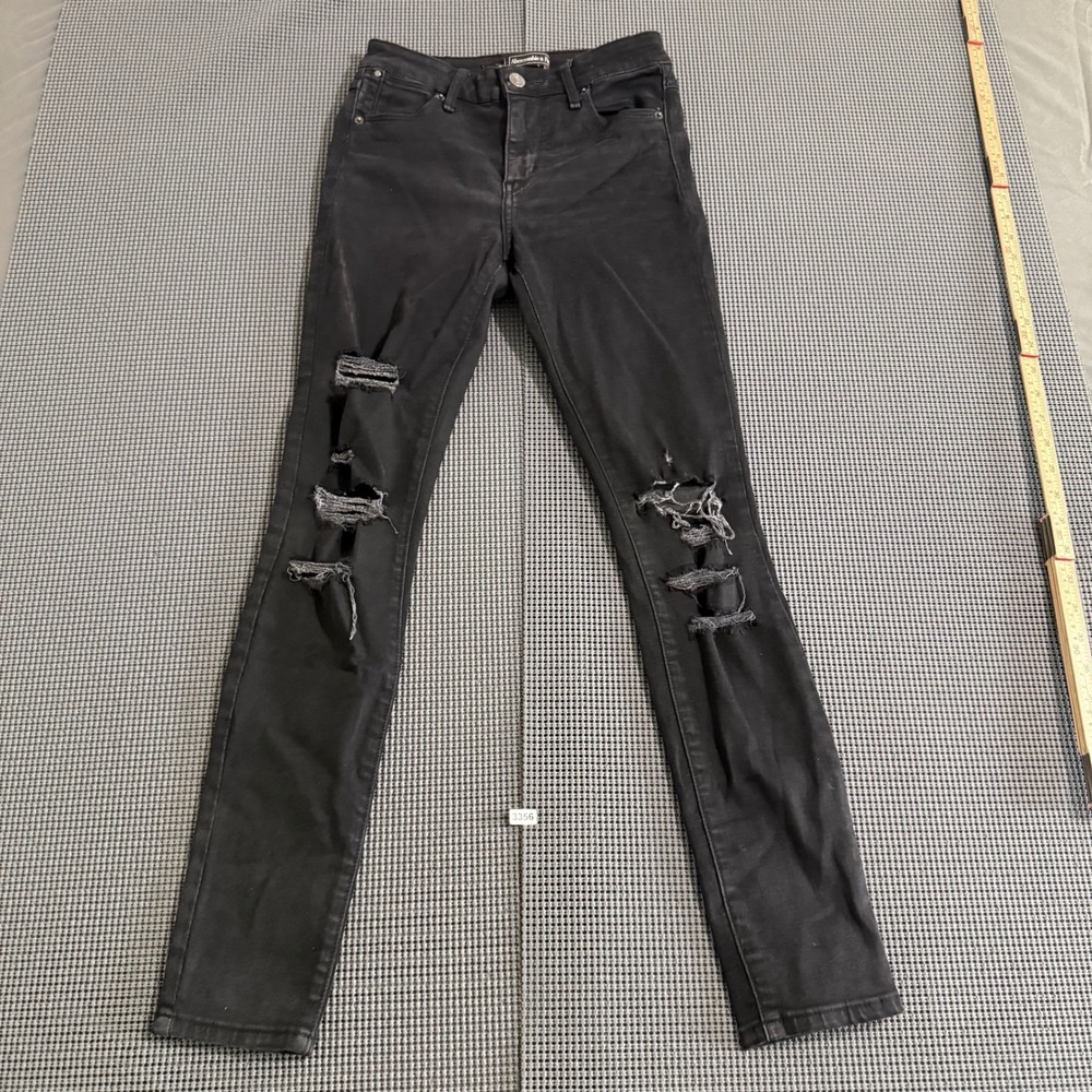 Abercrombie & Fitch Womens High Rise Super Skinny Distressed Black Jeans 24S